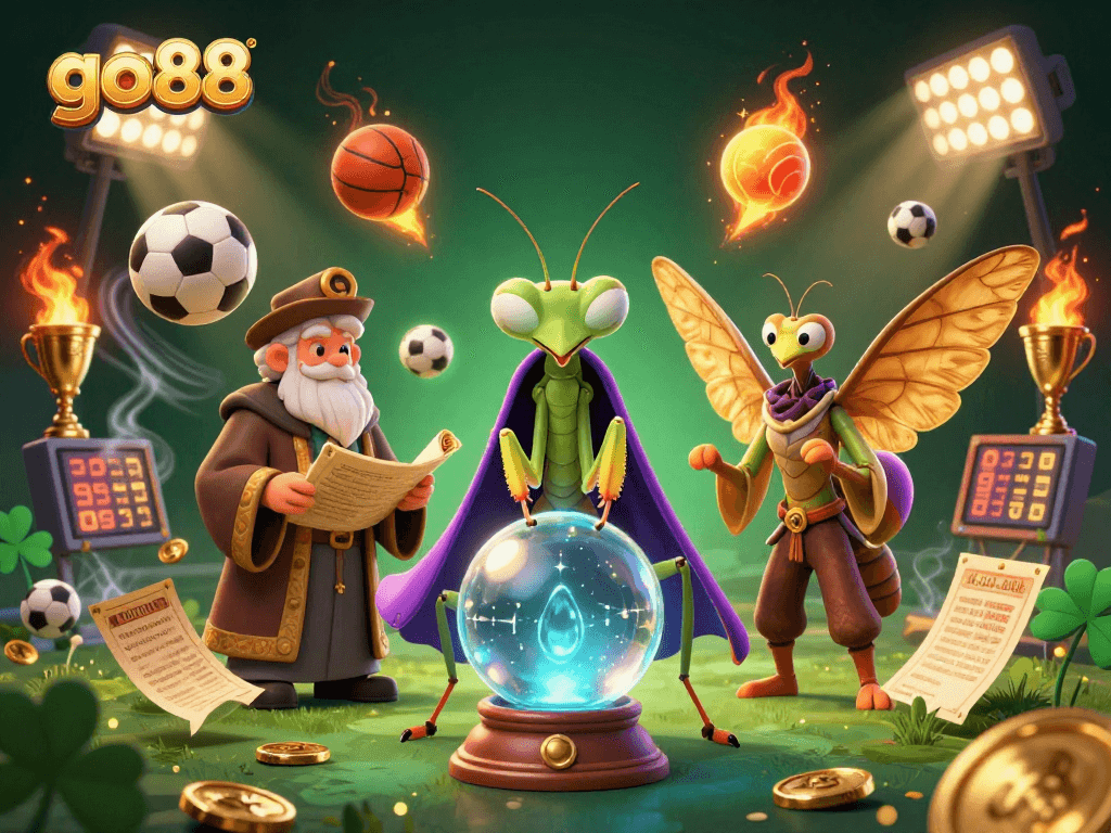 Engage with go88's dynamic sports betting scene featuring vibrant characters and sporting elements.