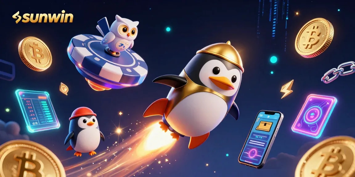 Experience sunwin with an exciting golden penguin in space, generating coins!