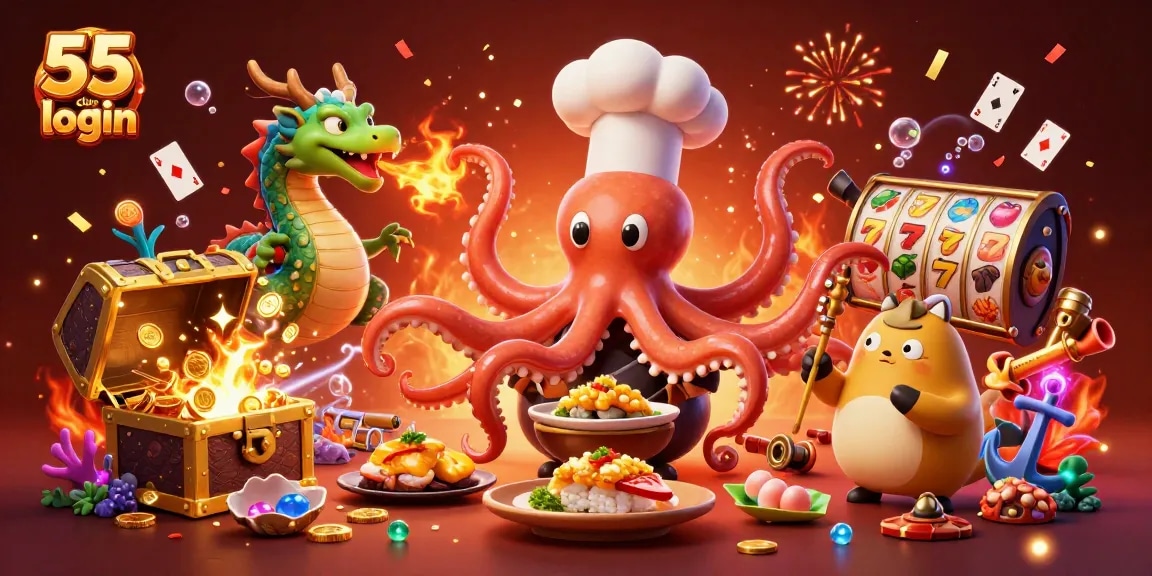 Experience the thrill of winning with the 55 club login in this vibrant casino-themed illustration.