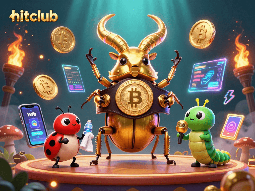 Engage with hitclub’s thrilling gaming scene featuring vibrant 3D characters and crypto elements.