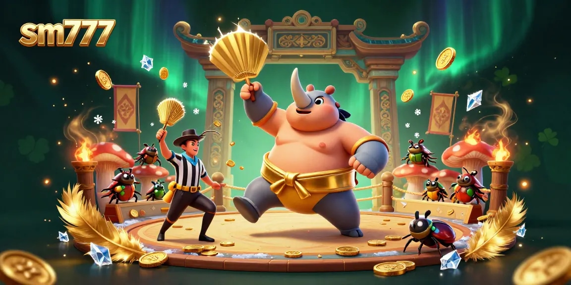 Experience thrilling wins with sm777 as a sumo beetle champion triumphs in a dazzling casino arena.