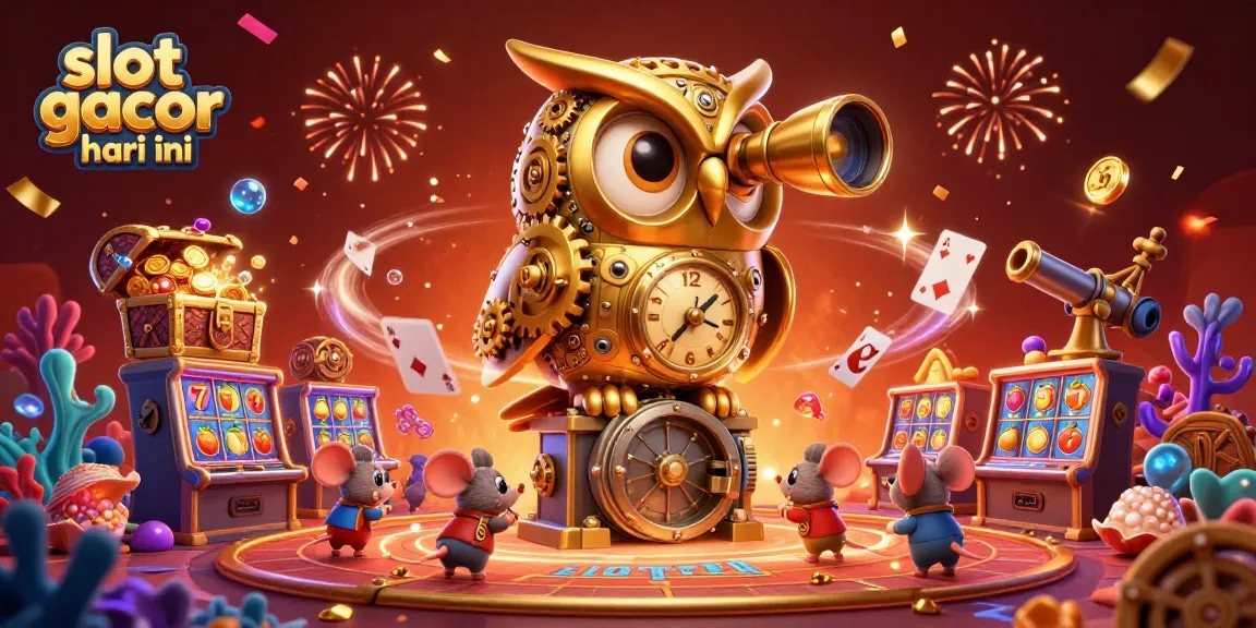 Spin the reels in a colorful casino scene featuring slot gacor hari ini with animated treasures and vibrant characters.