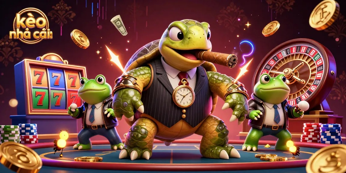 Experience thrilling gaming at kèo nhà cái, featuring cartoon turtles and vibrant casino elements.