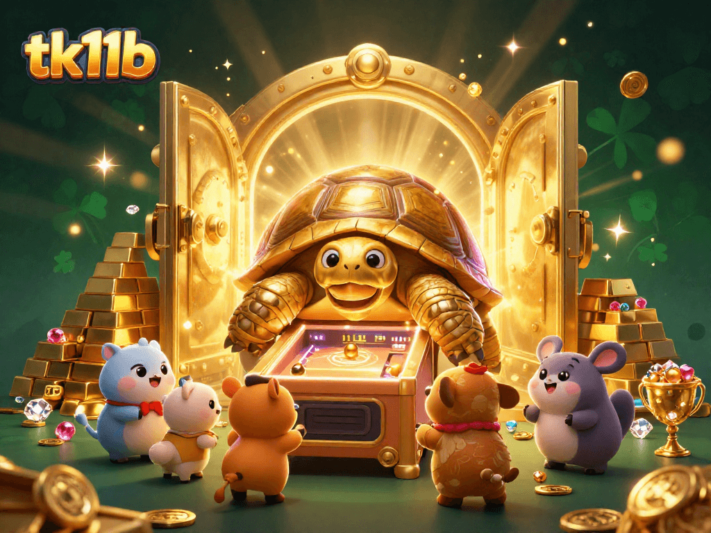 Engage in thrilling gameplay at tk11b with vibrant cartoon characters in an exciting casino environment.