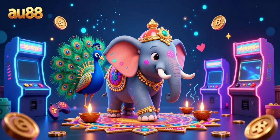 Engage in fun at au88 with a colorful 3D illustration featuring vibrant casino elements.