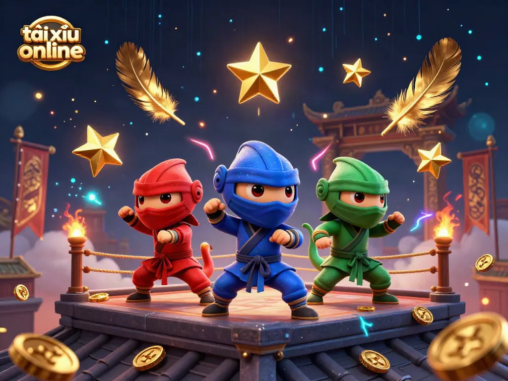Engage in strategic tài xỉu online gameplay with a vibrant 3D illustration of martial arts chameleons.