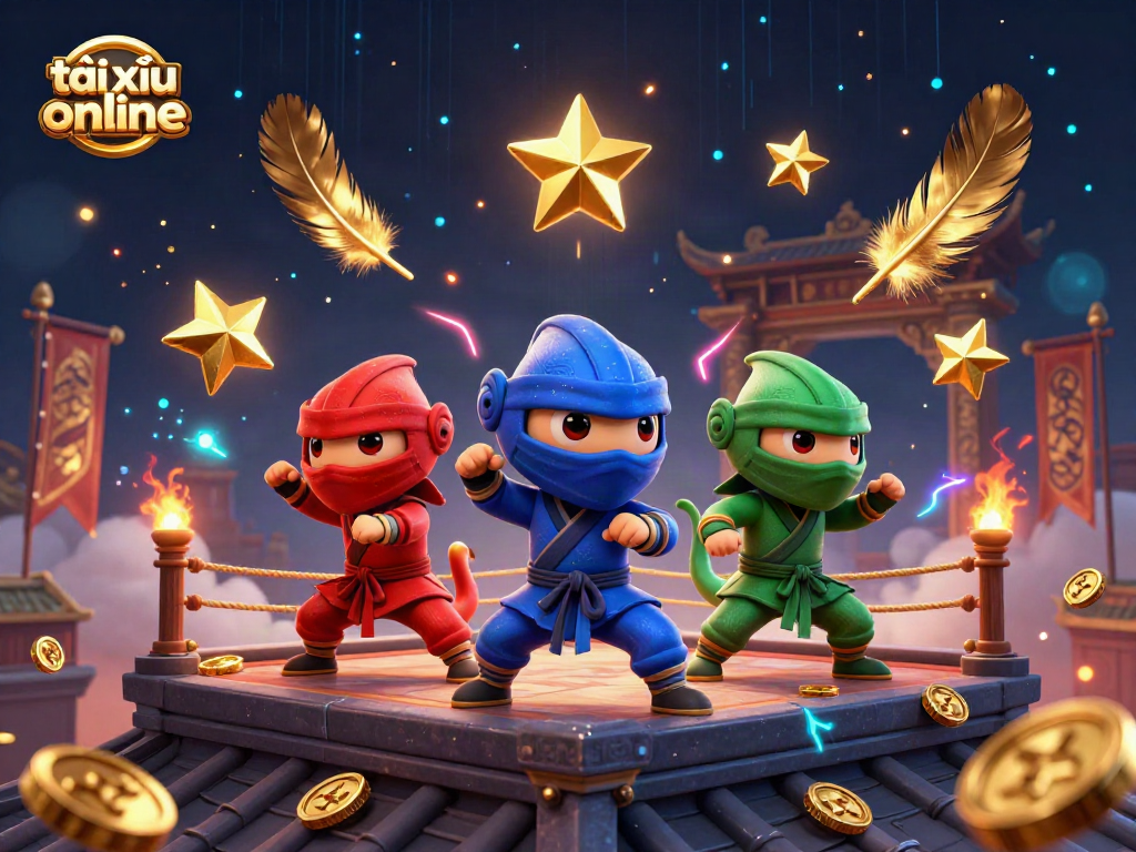 Engage in strategic tài xỉu online gameplay with a vibrant 3D illustration of martial arts chameleons.