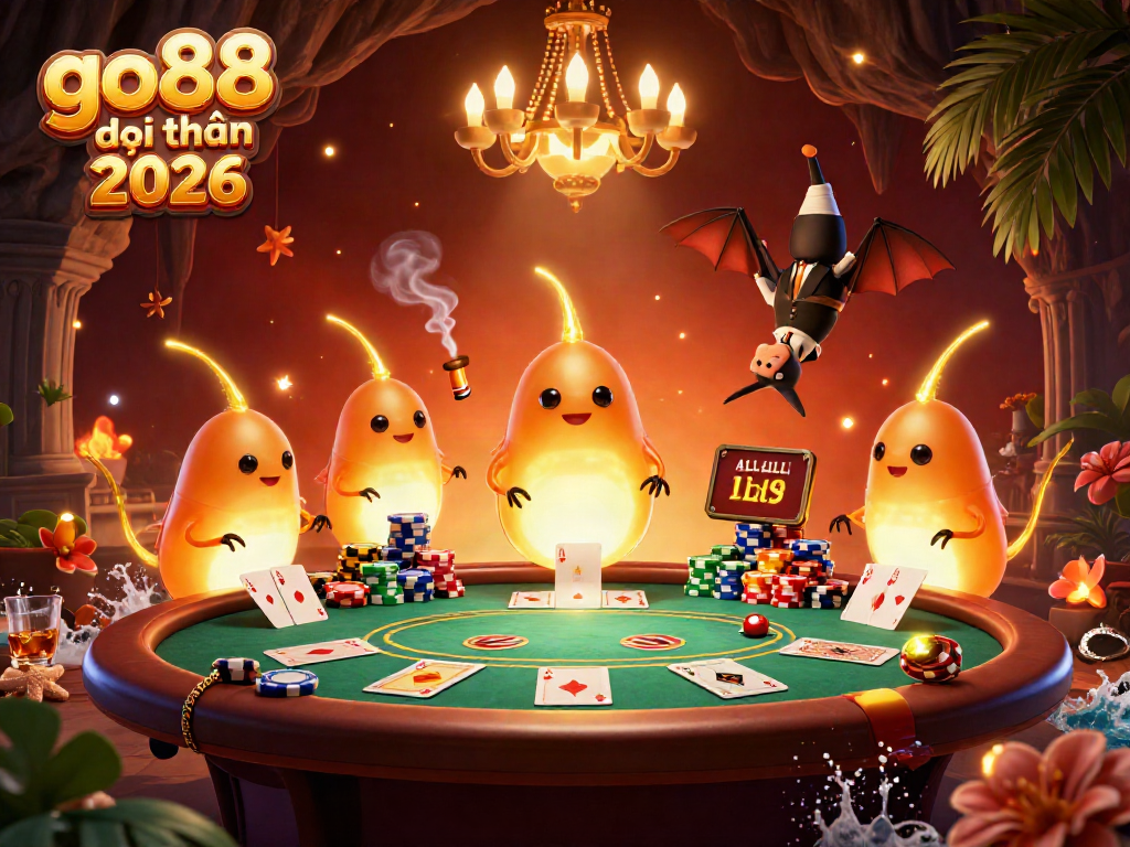 Experience the vibrant ambiance of a cave casino with glowing characters and exciting casino elements at go88 đổi thưởng 2026.