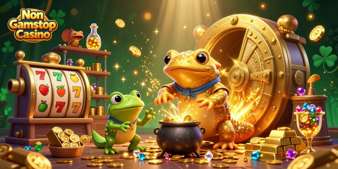 Experience the magic of a Non Gamstop Casino with a golden salamander alchemist in a vibrant casino scene.