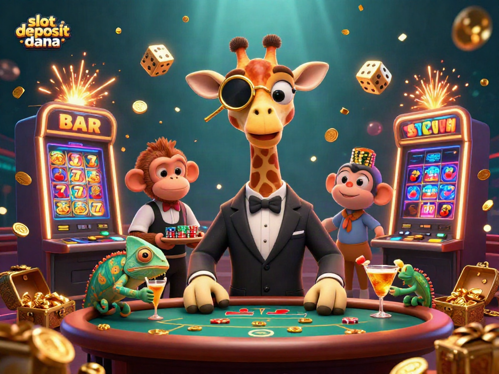 Experience thrilling games and exciting wins at slot deposit dana with our engaging 3D illustration featuring vibrant casino elements.