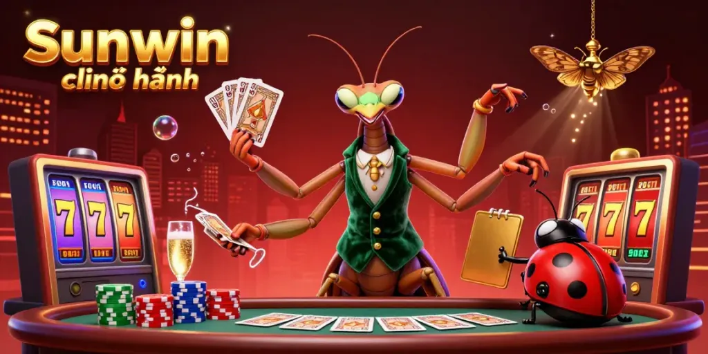 Experience thrilling moments with Sunwin chính hãng as a giant mantis sharp deals cards in a vibrant casino.