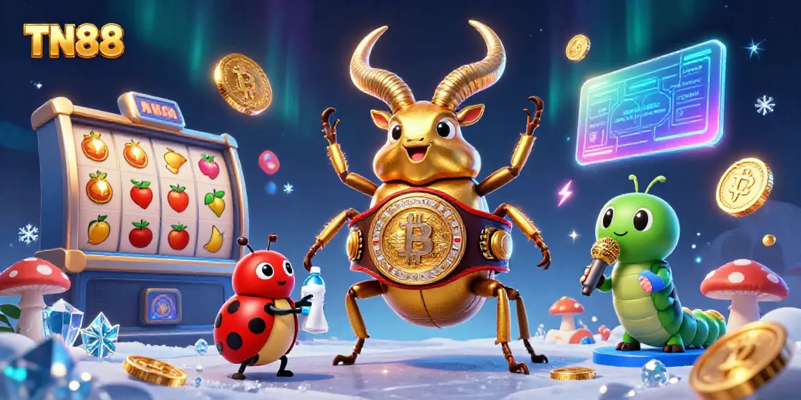 Engage with TN88's vibrant 3D illustration showcasing a golden stag beetle and exciting gambling elements.