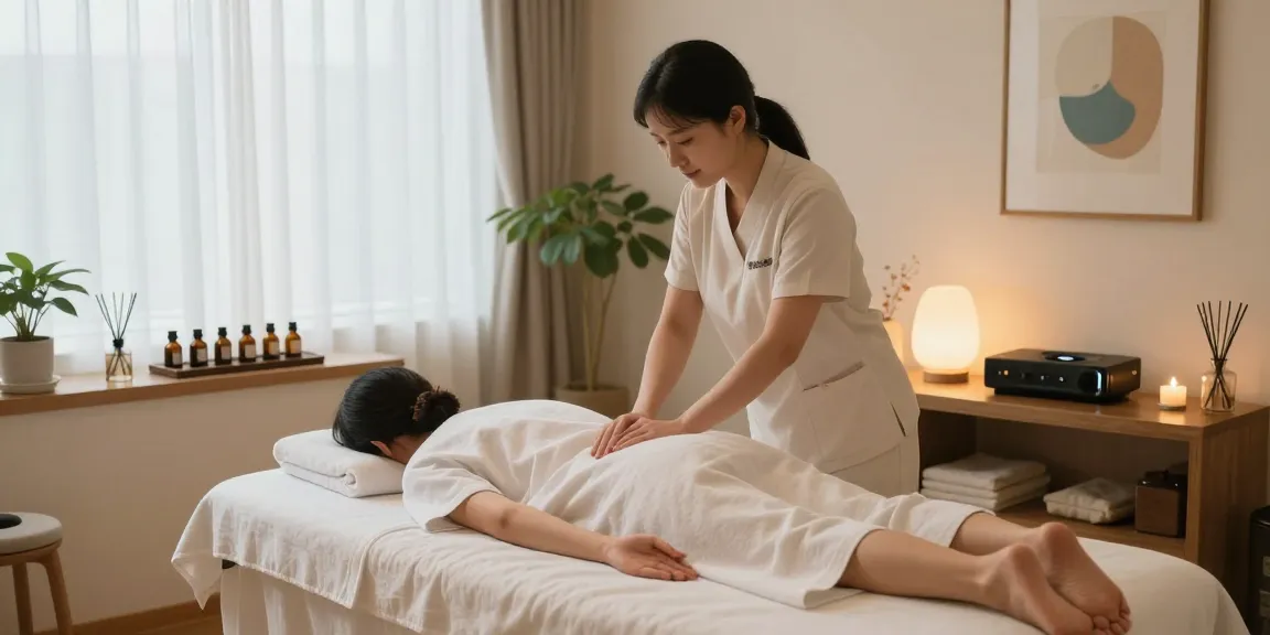 Relaxing 서울출장마사지 session in a peaceful therapy room with soft lighting.