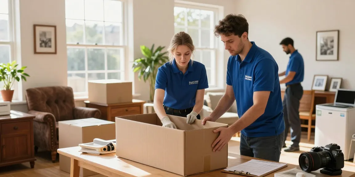 House Clearance Edinburgh service in action, with a professional team sorting items in a bright living space.