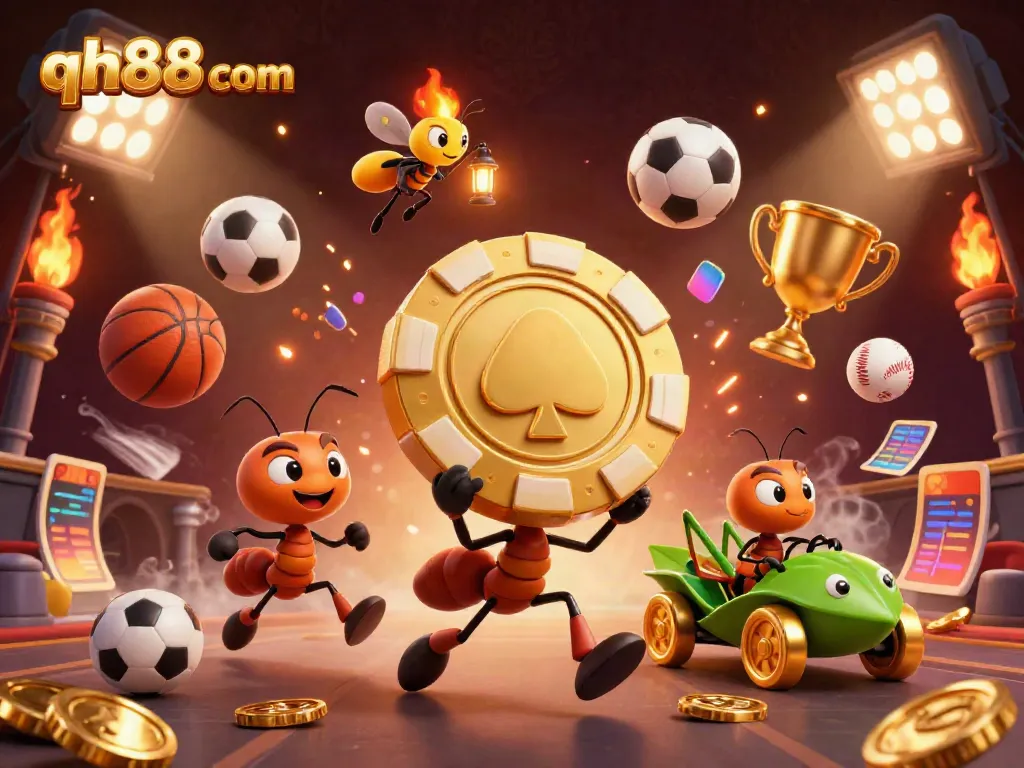 Experience thrilling action with the playful heist of golden poker chips by ants for qh88 com.