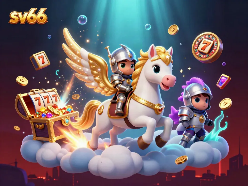 Spin the slot reels with sv66 for treasure as a celestial knight rides through coins and gems.