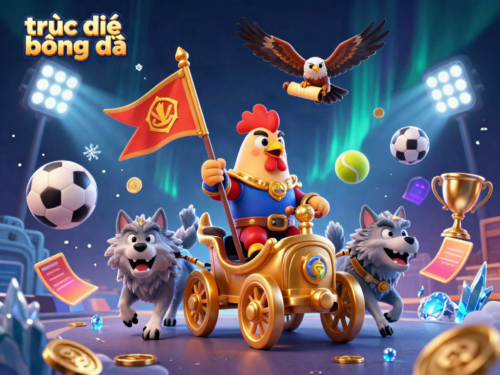 Experience trực tiếp bóng đá excitement with a vibrant 3D sports-themed illustration featuring dynamic elements and characters.