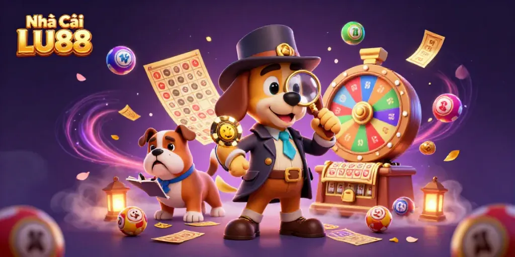 Engage in thrilling games at Nhà Cái LU88 with 3D characters hunting for treasure amidst vibrant casino elements.