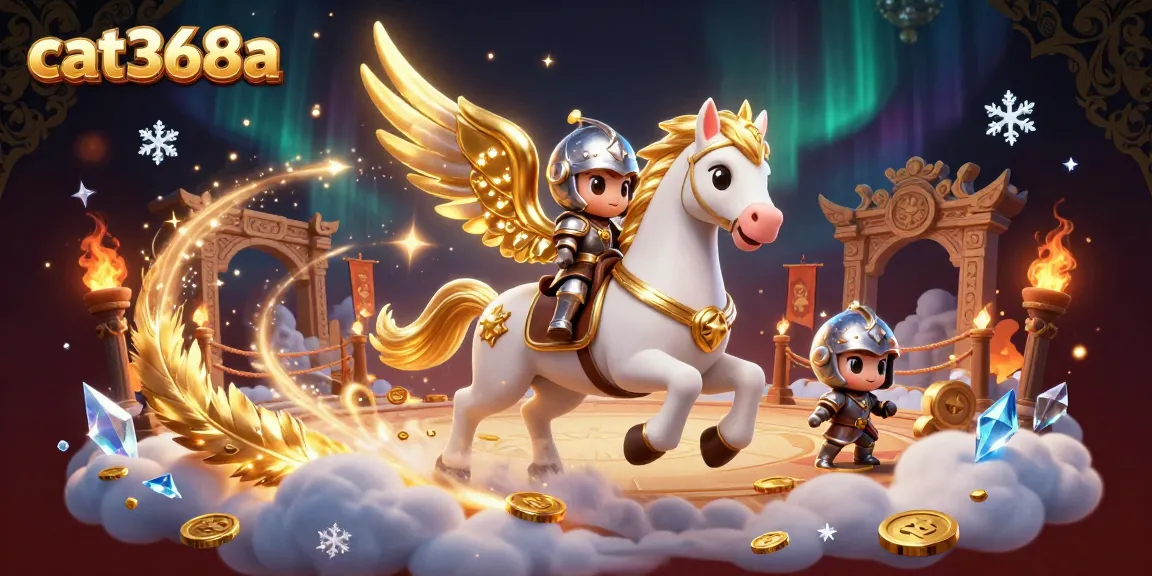 Engage with cat368a's electrifying casino adventure featuring a celestial knight and golden horse.
