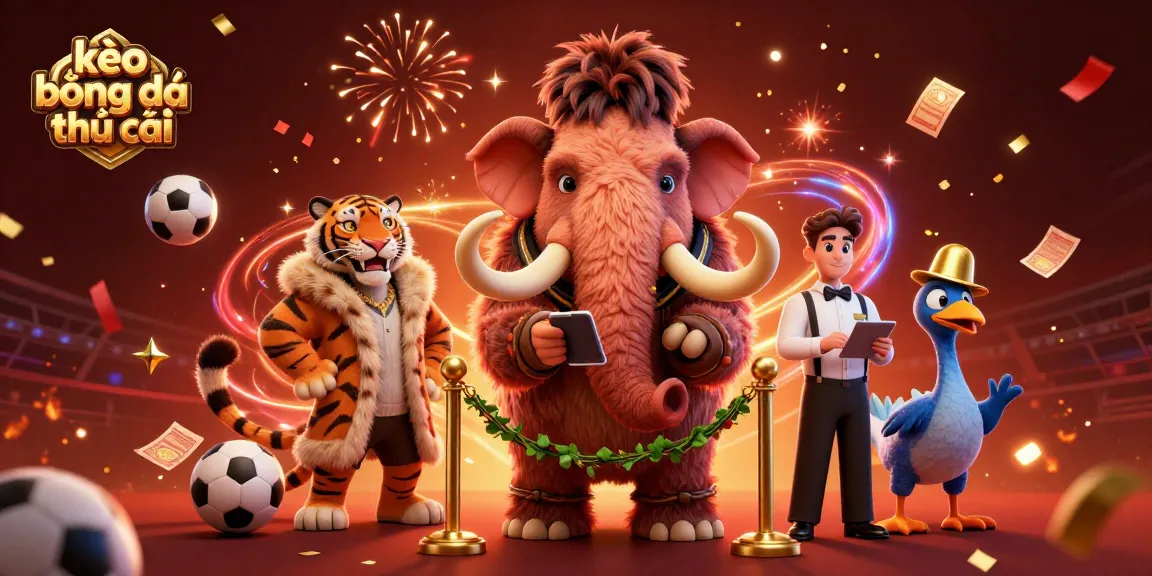 Engage with kèo bóng đá nhà cái through a vibrant sports betting scene featuring characters promoting a lively betting atmosphere.