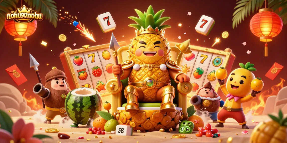 Witness thrilling action at nohu90nohu with the pineapple king, jackpot reels, and exciting casino elements.