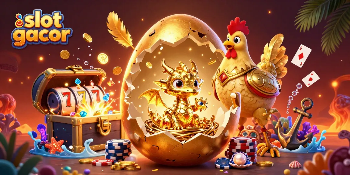 Experience the excitement of slot gacor with golden dragon, poker chips, and vibrant gaming elements.