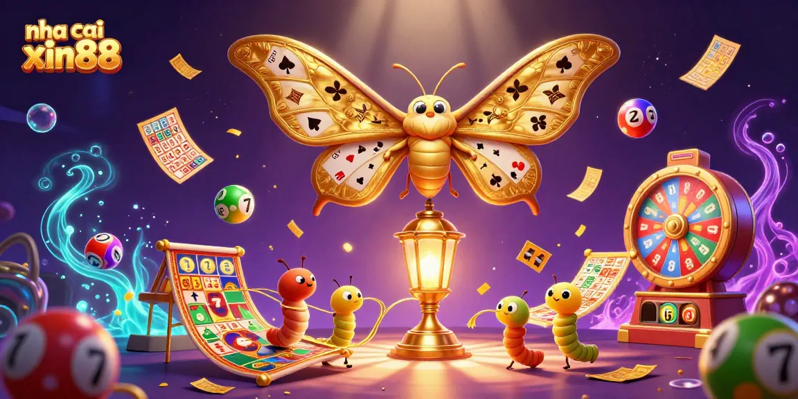 Play and win with nha cai xin88 in an enchanting casino illustration filled with vibrant game elements.