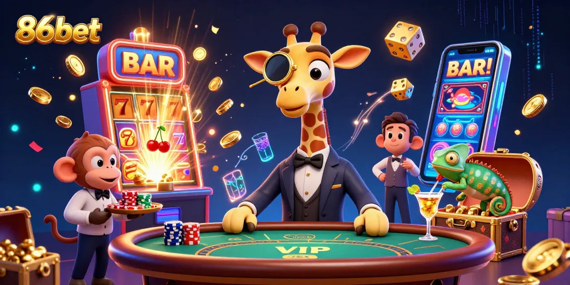 Experience thrilling wins at 86bet with vibrant gaming elements and festive energy in a rich casino scene.