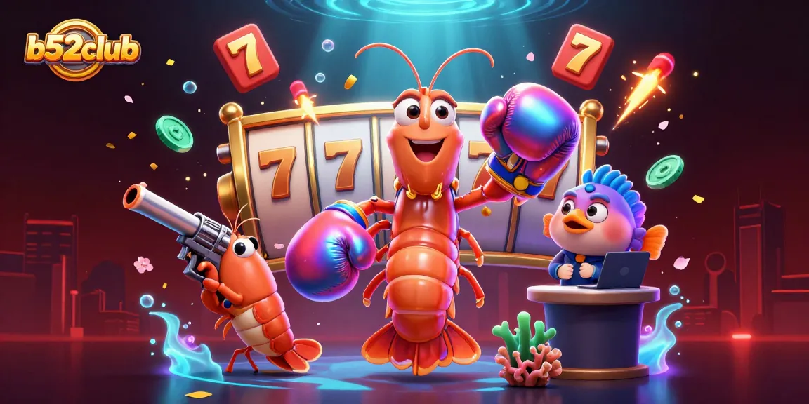 b52club players enjoy vibrant slot games amidst lively 3D characters and festive elements.