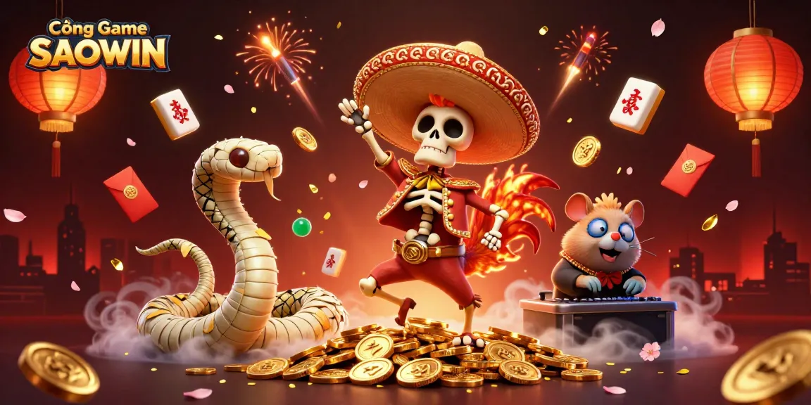Experience the excitement of Cổng Game SAOWIN with lively characters and dynamic casino elements.