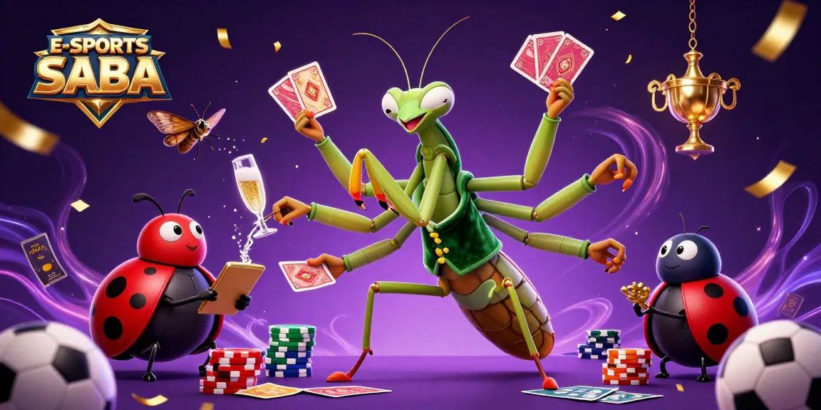E-SPORTS SABA showcases vibrant esports action with a dazzling praying mantis dealer, perfect for online gaming.