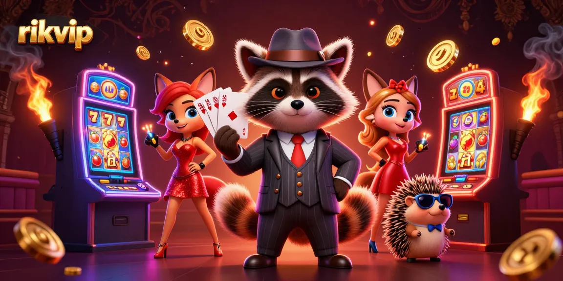 rikvip offers a vibrant casino atmosphere with a raccoon, fox, and hedgehog avengers gaming.