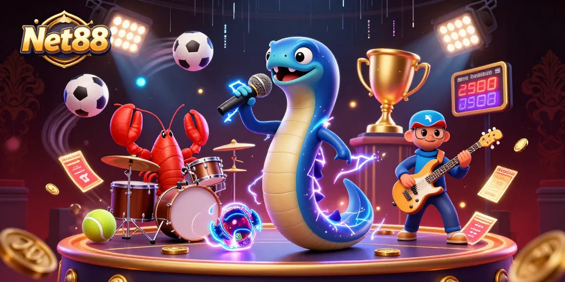 Experience thrilling sports betting with Net88's vibrant underwater casino scene featuring dynamic characters.