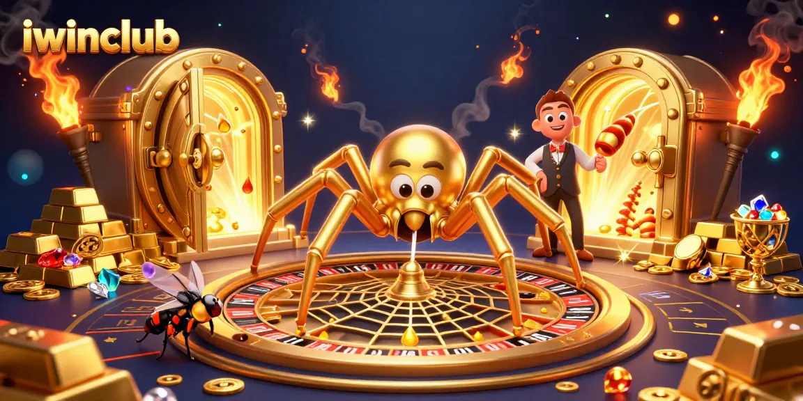 Spin the roulette wheel with Iwinclub players, featuring a fly and croupier in a golden casino scene.