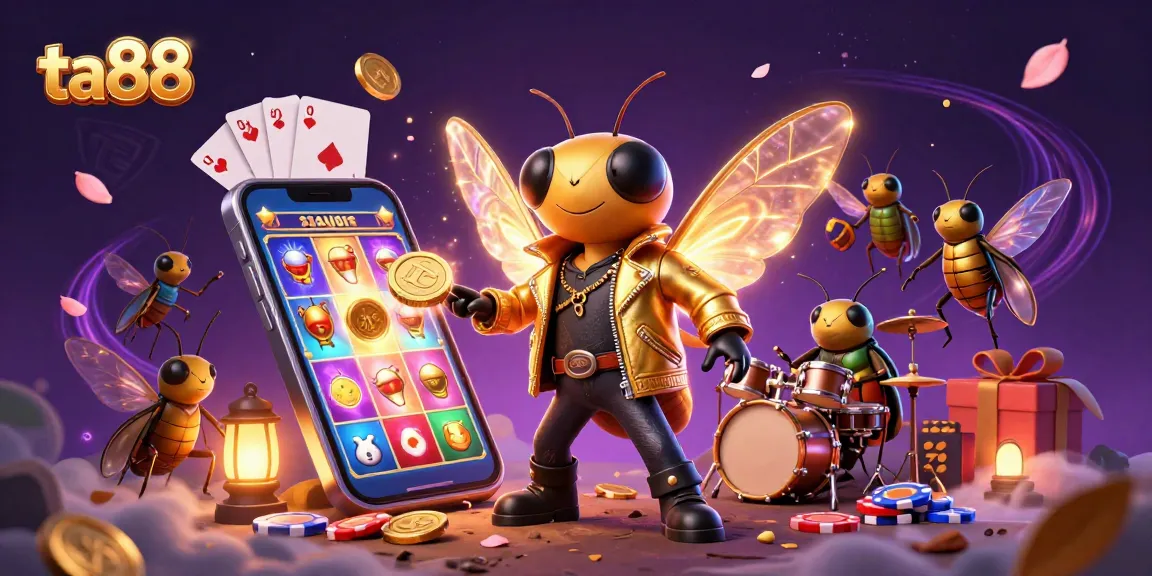 Experience the excitement of ta88 with vibrant slot games and buzzing characters in a lively casino scene.