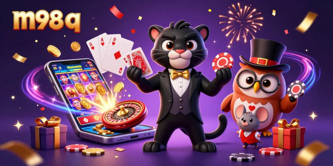Experience thrilling gameplay with m98 q, showcasing a panther, owl, and lucky mouse in an exciting casino scene.