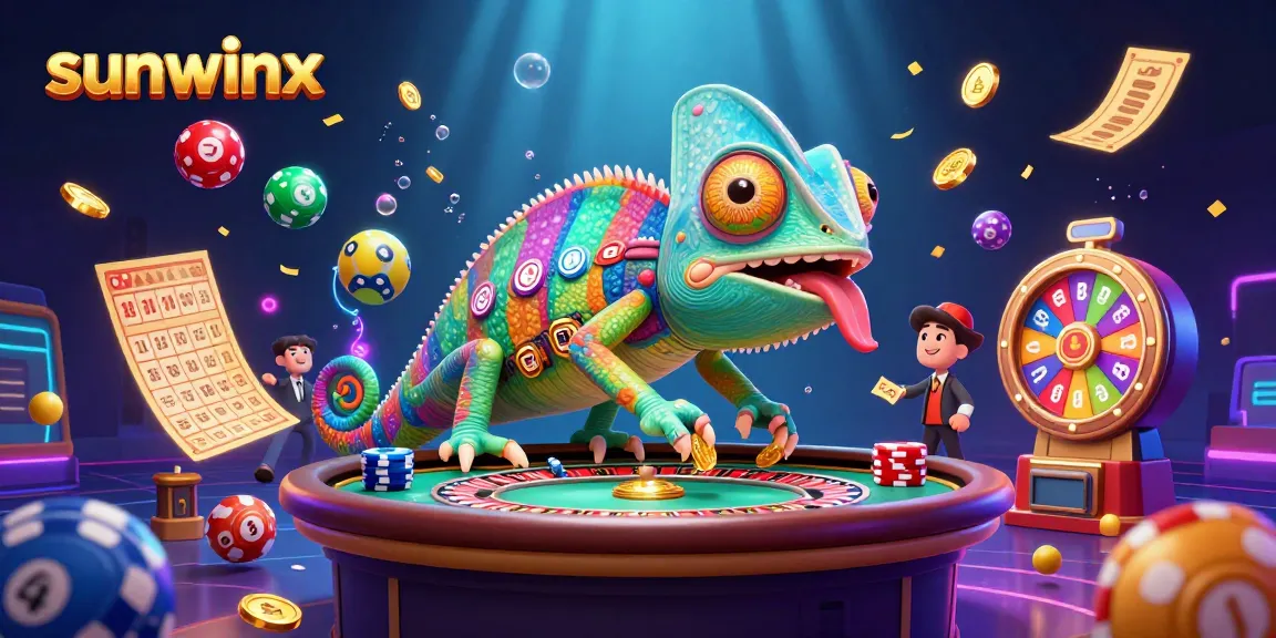 Experience sunwinx's vibrant casino world with a colorful chameleon owner and dynamic gaming elements.