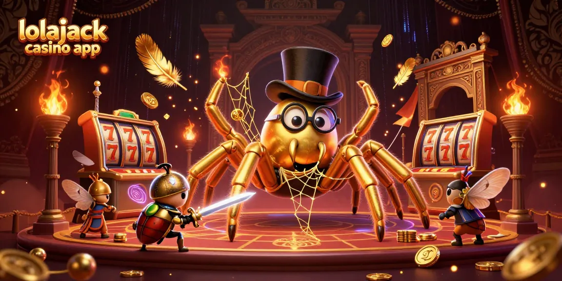 Experience the immersive lolajack casino app with golden tarantula, beetle knight, and casino elements in action.