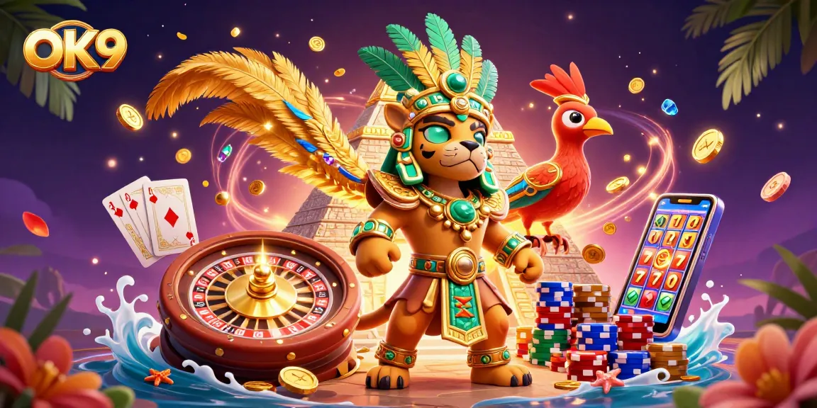 Experience the thrilling world of OK9 with vibrant casino elements and colorful characters.