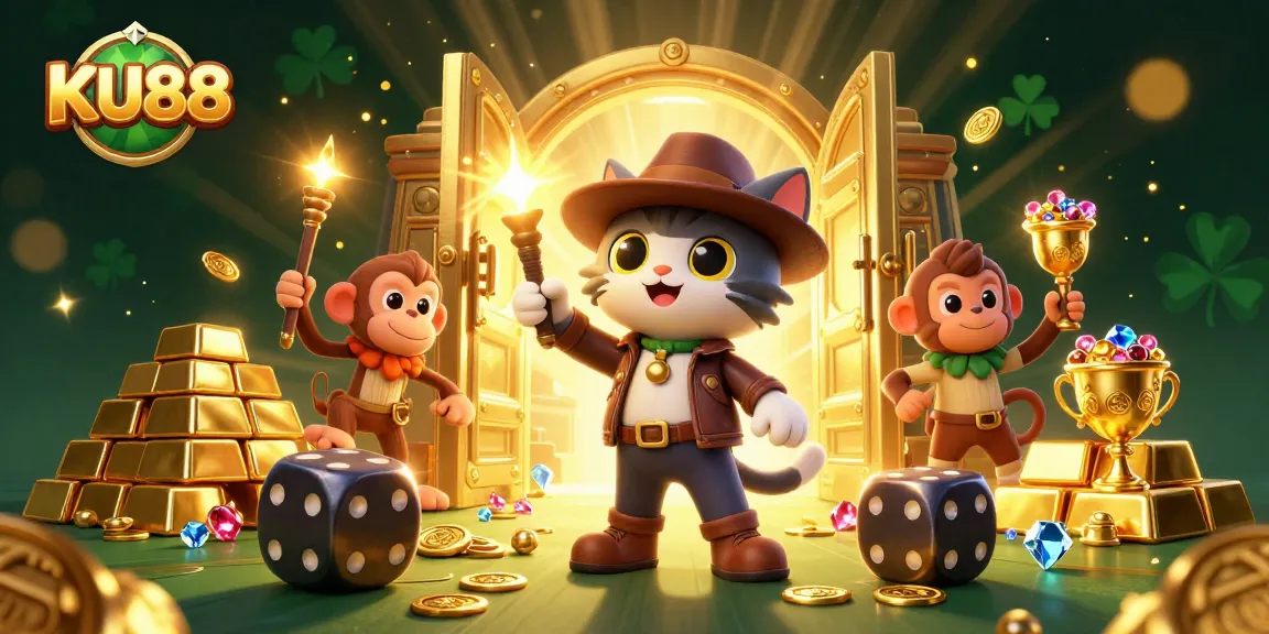 Experience the thrill of KU88 with a dynamic treasure hunt in a vibrant casino temple scene.