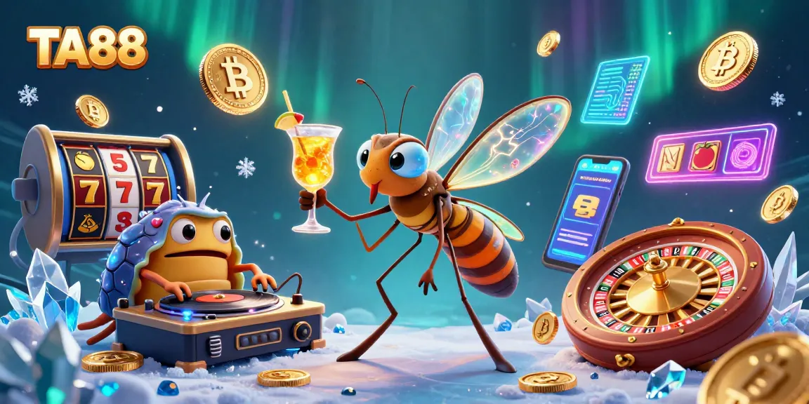Experience the excitement of TA88 with a lively scene featuring casino elements like a roulette wheel and animated characters.