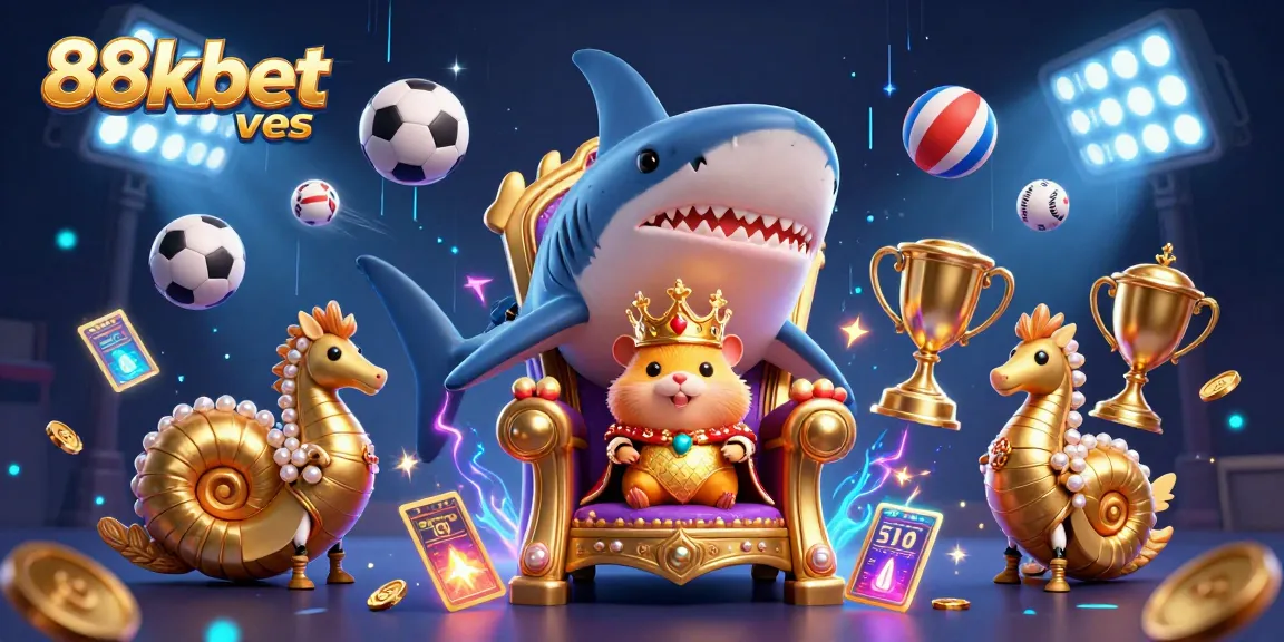 Engage with 88kbet ves in an exhilarating scene featuring a golden hamster king and sports elements.