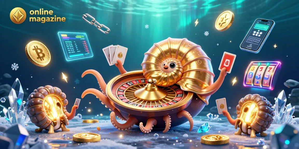 Experience vibrant gambling themes in this online magazine illustration featuring a giant nautilus with casino elements.